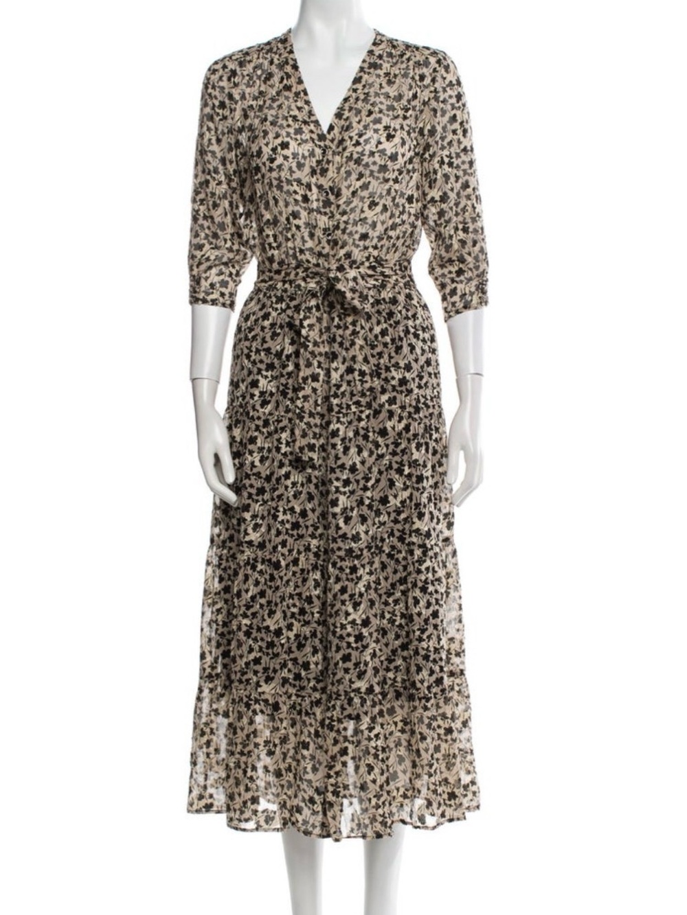 Gerald Darrel Floral Chiffon French Wrap Midi Dress